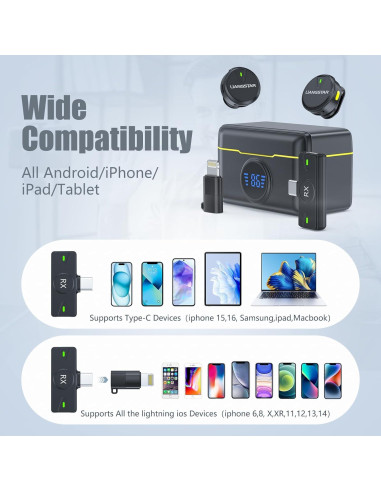 Micrófono Lavalier Inalámbrico LIANGSTAR para iPhone/Android, 40H Batería, Cancelación de Ruido