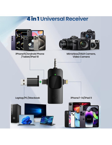 Micrófono Lavalier Inalámbrico EVXVE Mini 4 en 1 USB-C