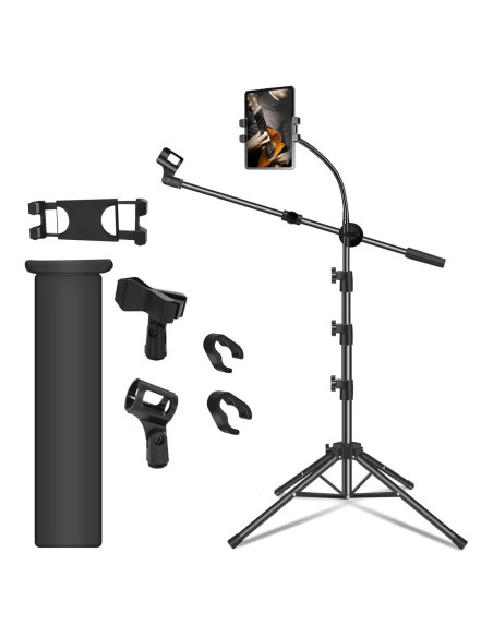 Soporte de Micrófono Ajustable con Brazo Boom y Soporte para Tableta Soporte de Micrófono Ajustable con Brazo Boom y Soporte para Tableta