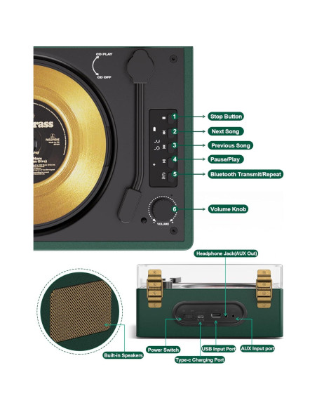 Reproductor de CD portátil MANGOSTAN CD-005GN Bluetooth Verde Reproductor de CD portátil MANGOSTAN CD-005GN Bluetooth Verde