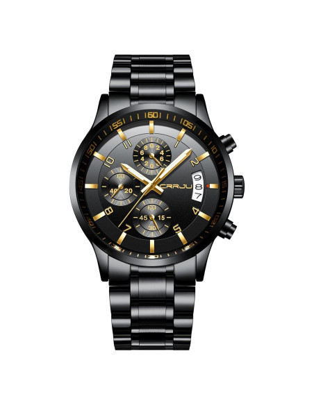 Reloj de acero inoxidable CRRJU CJ2214BK-G para hombres, cronógrafo, resistente al agua Reloj de acero inoxidable CRRJU CJ2214BK-G para hombres, cronógrafo, resistente al agua