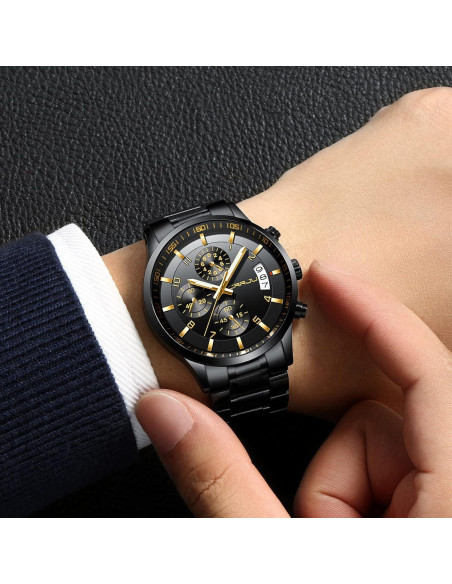 Reloj de acero inoxidable CRRJU CJ2214BK-G para hombres, cronógrafo, resistente al agua Reloj de acero inoxidable CRRJU CJ2214BK-G para hombres, cronógrafo, resistente al agua