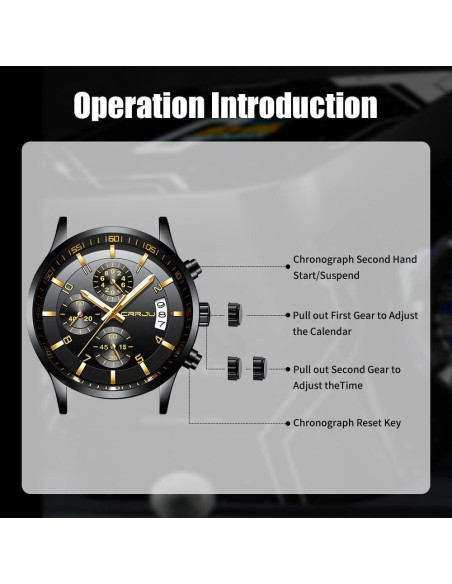 Reloj de acero inoxidable CRRJU CJ2214BK-G para hombres, cronógrafo, resistente al agua Reloj de acero inoxidable CRRJU CJ2214BK-G para hombres, cronógrafo, resistente al agua