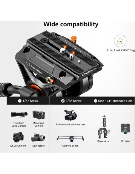 Trípode de Video COMAN FT16LS 190 cm con Cabezal Fluido Q6 Trípode de Video COMAN FT16LS 190 cm con Cabezal Fluido Q6