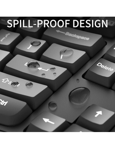 Teclado Ergonómico RECCAZR USB con Reposamuñecas y Resistente a Derrames