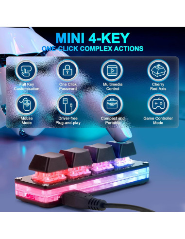 Teclado Mecánico Gaming Ecarke Mini 4 Teclas USB-C RGB
