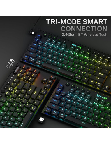 Teclado Mecánico Inalámbrico Redragon K621 TKL RGB Negro