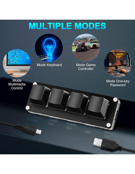 Teclado Mecánico Gaming Ecarke Mini 4 Teclas USB-C RGB Teclado Mecánico Gaming Ecarke Mini 4 Teclas USB-C RGB