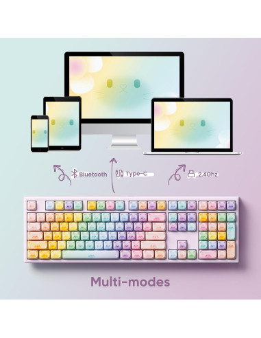 Teclado Mecánico Akko MG108B Gatos Coloridos Hot-Swappable