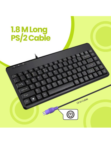 Teclado Mini Perixx PERIBOARD-409P PS2 Negro 31.1x14.5cm