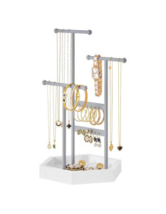 Soporte de Joyería SONGMICS 3 Niveles Metal Gris y Blanco