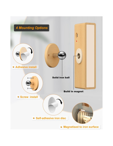Aplique de Pared a Batería DetarZinLED Madera de Haya 1Pack