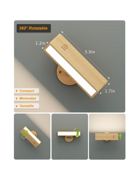 Aplique de Pared a Batería DetarZinLED Madera de Haya 1Pack Aplique de Pared a Batería DetarZinLED Madera de Haya 1Pack