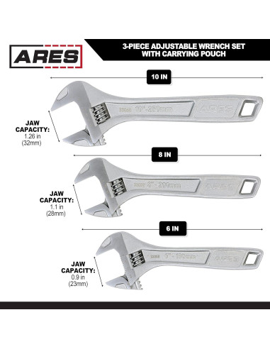 Juego de Llaves Ajustables ARES 33062 - 3 Piezas con Bolsa