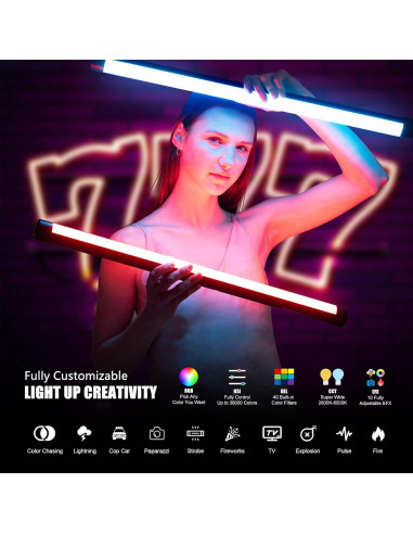 Kit de Luz LED RGB Mettlelite TLX2 2 Tubos 2800K-8000K
