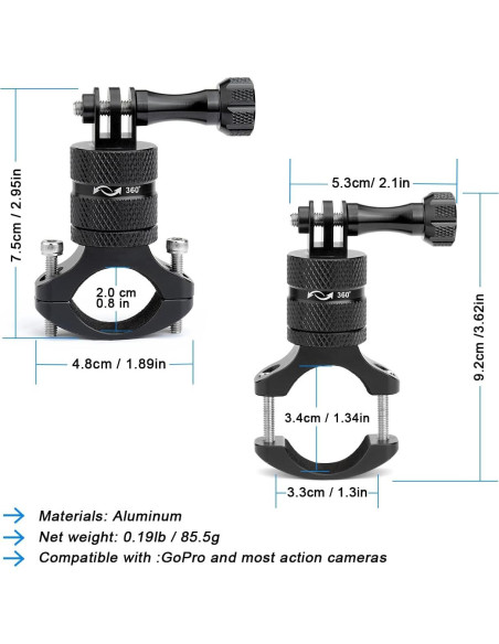 Soporte de Manillar de Aluminio para GoPro y DJI - Rotación 360 Soporte de Manillar de Aluminio para GoPro y DJI - Rotación 360