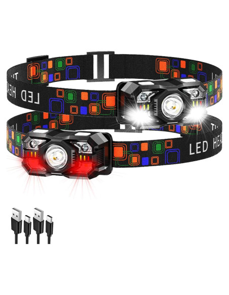 Linterna Frontal LED KunHe 2 Paquete Recargable 300 Lúmenes Linterna Frontal LED KunHe 2 Paquete Recargable 300 Lúmenes