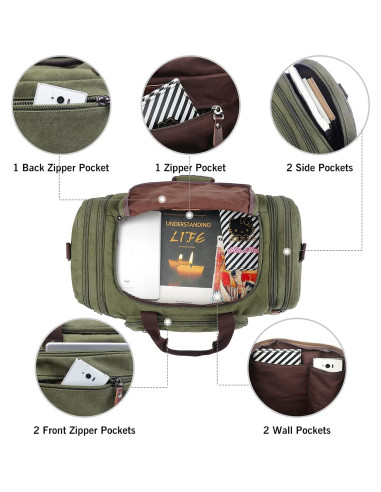 Bolsa de viaje Oflamn 55L con compartimento para zapatos - Verde militar
