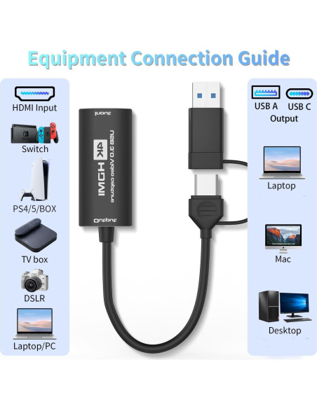 Tarjeta de Captura HDMI 4K Tihokile C01 USB 3.0 1080P 60FPS Tarjeta de Captura HDMI 4K Tihokile C01 USB 3.0 1080P 60FPS
