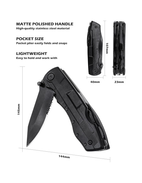 Cuchillo de bolsillo Rush Deer 19 en 1 - Multiherramienta EDC negra Cuchillo de bolsillo Rush Deer 19 en 1 - Multiherramienta EDC negra