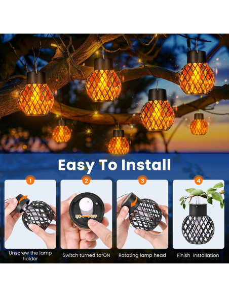 Luces Colgantes Solares GIGALUMI - Paquete de 4 con Llama Luces Colgantes Solares GIGALUMI - Paquete de 4 con Llama