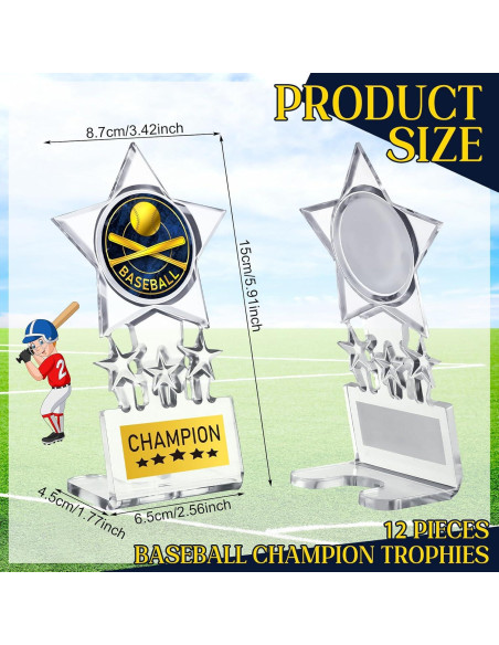 Trofeos de Campeón Tondiamo 12 Pcs Acrílico Béisbol Trofeos de Campeón Tondiamo 12 Pcs Acrílico Béisbol