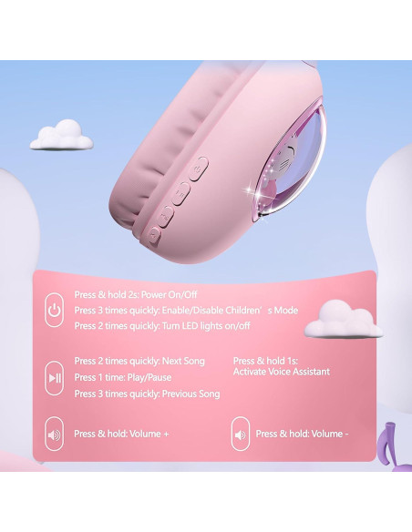 Auriculares Inalámbricos para Niños Esonstyle S21 Rosa - Bluetooth 5.4, Cancelación de Ruido, Volumen Seguro 85dB Auriculares Inalámbricos para Niños Esonstyle S21 Rosa - Bluetooth 5.4, Cancelación de Ruido, Volumen Seguro 85dB