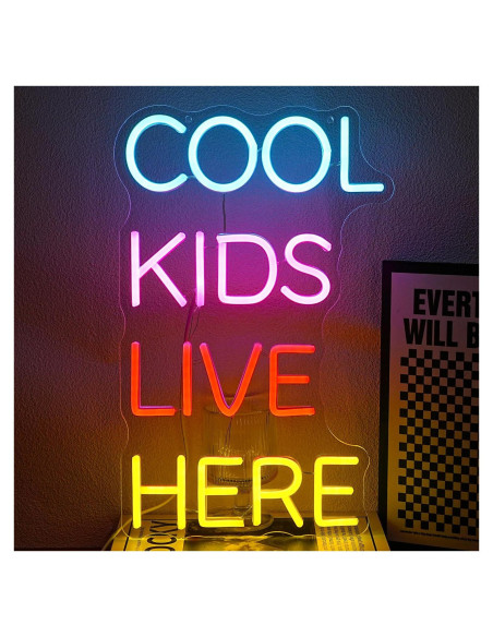 Letrero Neón Cool Kids Live Here LED Decoración Pared 42.9x28.7cm Letrero Neón Cool Kids Live Here LED Decoración Pared 42.9x28.7cm