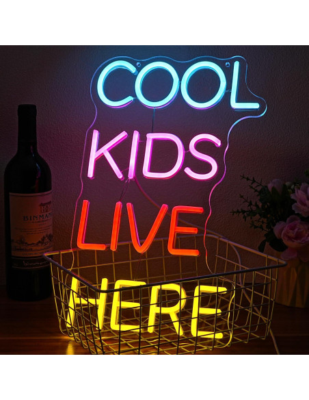 Letrero Neón Cool Kids Live Here LED Decoración Pared 42.9x28.7cm Letrero Neón Cool Kids Live Here LED Decoración Pared 42.9x28.7cm