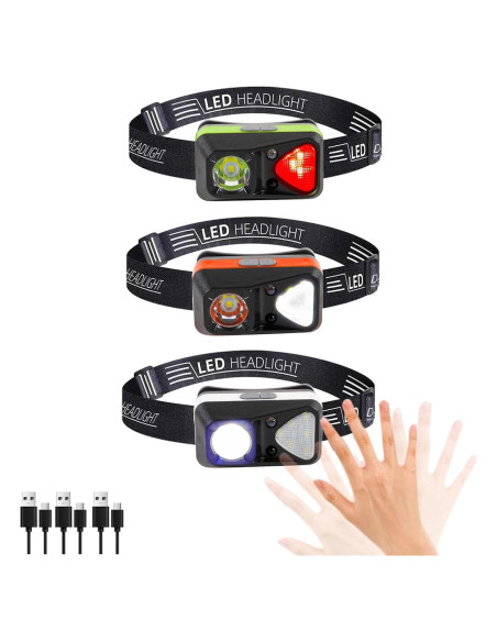 Paquete de 3 Linternas Frontales Recargables Hilngav LED 11 Modos Paquete de 3 Linternas Frontales Recargables Hilngav LED 11 Modos