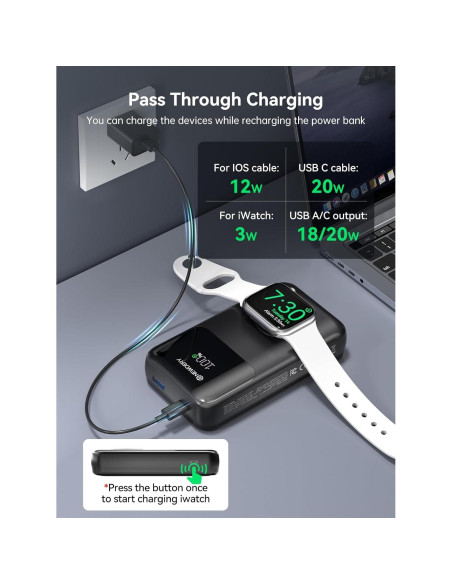 Cargador Portátil NEWDERY 20000mAh con Cables Integrados - Carga Rápida PD 20W Cargador Portátil NEWDERY 20000mAh con Cables Integrados - Carga Rápida PD 20W