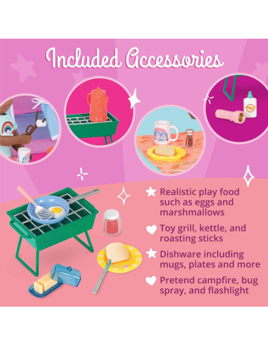 Set de Camping Chicas Brillantes - Fogata y Parrilla BBQ 32 Piezas