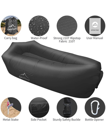 Sofá Inflable AlphaBeing con Fondo de Malla Ergonómica - Negro Sofá Inflable AlphaBeing con Fondo de Malla Ergonómica - Negro