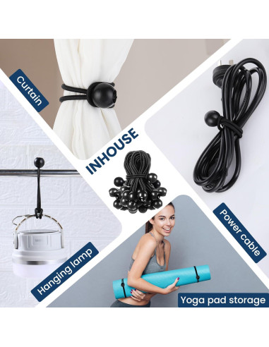 100 Cuerdas Bungee Negras 4" Wowangce Alta Resistencia