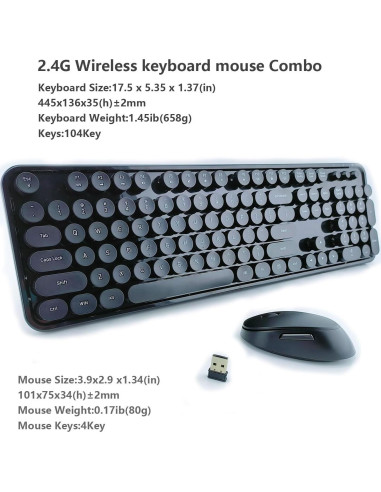 Combo Teclado y Ratón Inalámbrico Mofii Retro 104 Teclas Negro