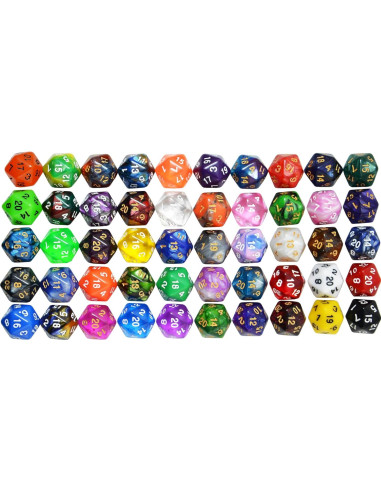 Paquete de 50 Dados D20 Acrílicos SmartDealsPro con Bolsa