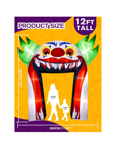 Arco Inflable de Payaso Halloween Kalolary 3.66m con Luces LED