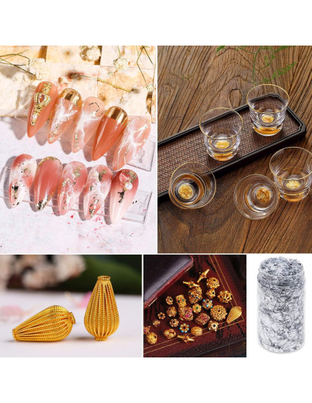 Copos de Hoja de Oro Paxcoo 9g para Manualidades y Uñas Copos de Hoja de Oro Paxcoo 9g para Manualidades y Uñas
