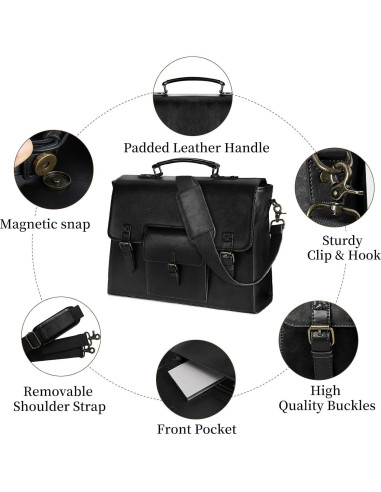 Bolsa Mensajera de Cuero KTMOUW 15.6" Impermeable Negra