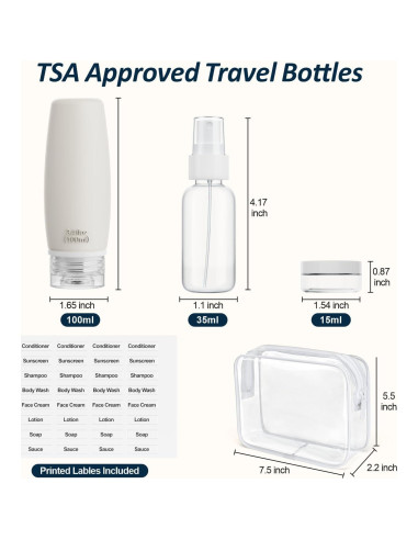 Bolsa de Aseo TSA PACKISM con 8 Botellas Silicona 100ml