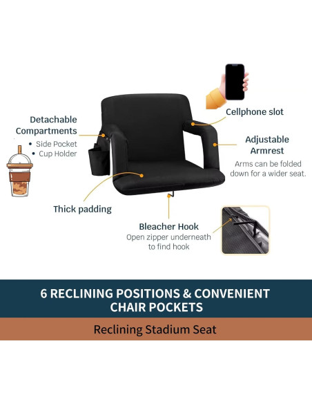 Asiento de Estadio Seamander 2-Pack Negro Acolchado Plegable Asiento de Estadio Seamander 2-Pack Negro Acolchado Plegable