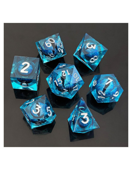 Dados Poliedricos WIPI Ojo de Dragón 7 Piezas Resina Azul Dados Poliedricos WIPI Ojo de Dragón 7 Piezas Resina Azul