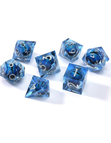 Dados Poliedricos WIPI Ojo de Dragón 7 Piezas Resina Azul