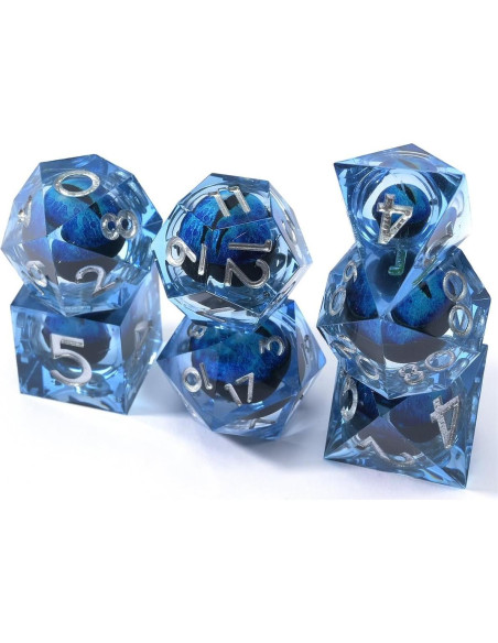 Dados Poliedricos WIPI Ojo de Dragón 7 Piezas Resina Azul Dados Poliedricos WIPI Ojo de Dragón 7 Piezas Resina Azul