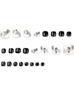 Uñas Postizas Cortas BAOYAALIN Negras y Blancas 24 Pcs 2