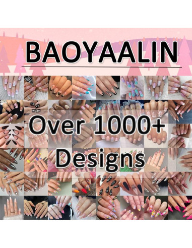 Uñas Postizas Cortas BAOYAALIN Negras y Blancas 24 Pcs