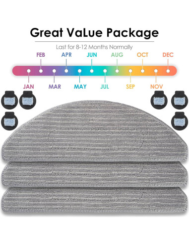 Paquete de 3 Paños de Mopa y 6 Mechas CHAIN PEAK para iRobot Roomba