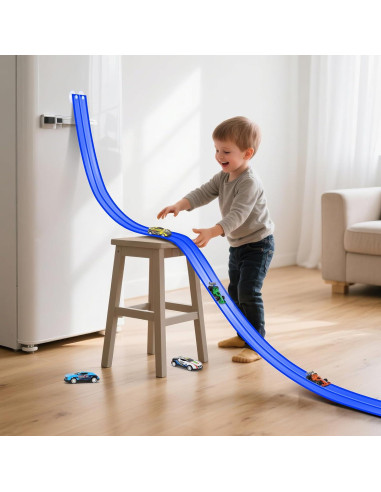 Pista de Carreras Flexible KETIEE 4.88m con 4 Coches y Ventosas