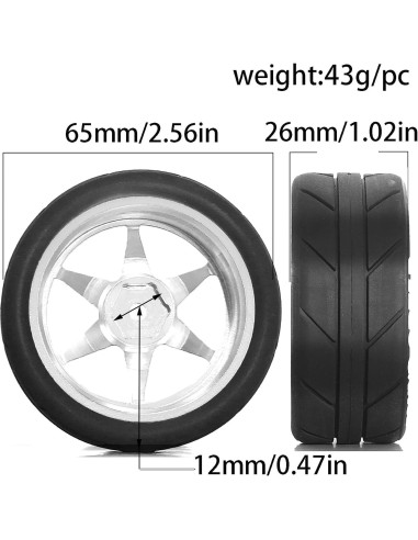 Neumáticos y Ruedas RC 1:10 Dantenron Plata 65mm 4 Piezas