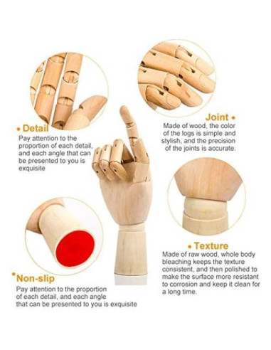 Maniquí de Mano Articulado FUKQVOD 10" Madera Flexible